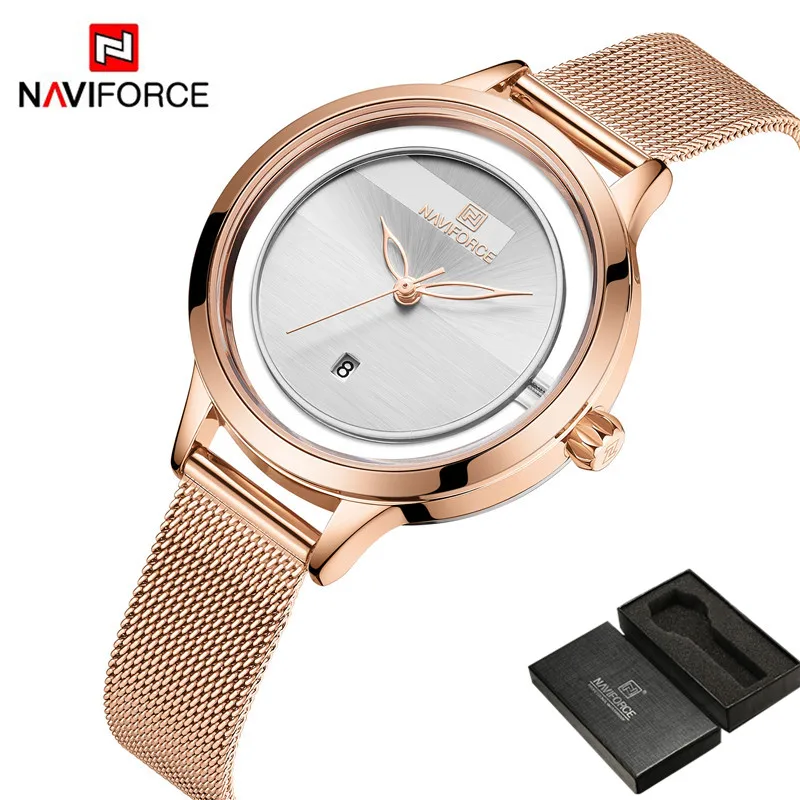 Часы наручные NAVIFORCE женские с сетчатым браслетом из нержавеющей стали брендовые