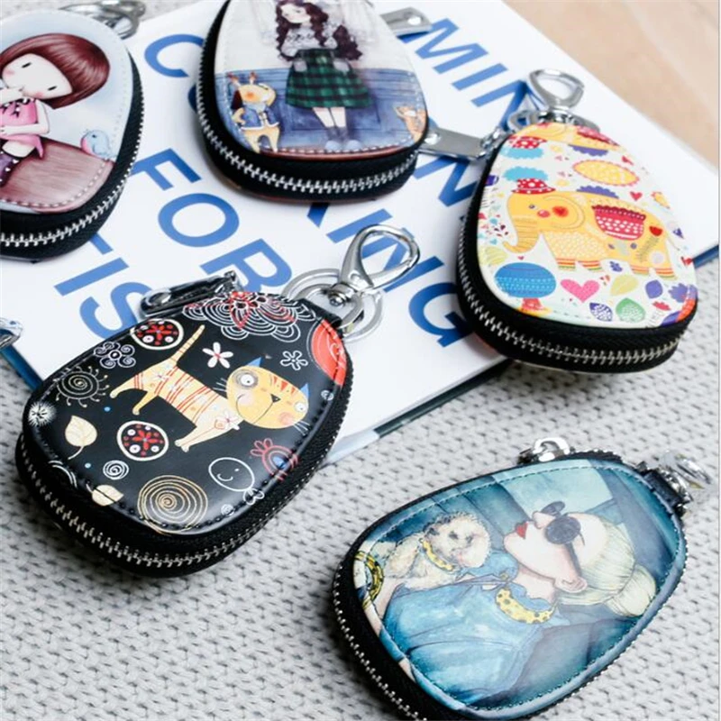 

Casual Painted Design Women Girls Key Bag PU Leather Key Wallets Housekeepers Car Key Holder Case Gigh Quality Keychain Pouch