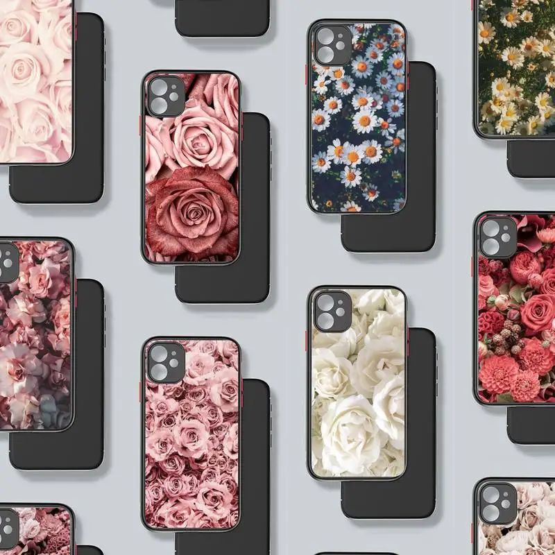 

Flower pattern rose daisy Phone Case Matte Transparent for iPhone 7 8 11 12 s mini pro X XS XR MAX Plus coque