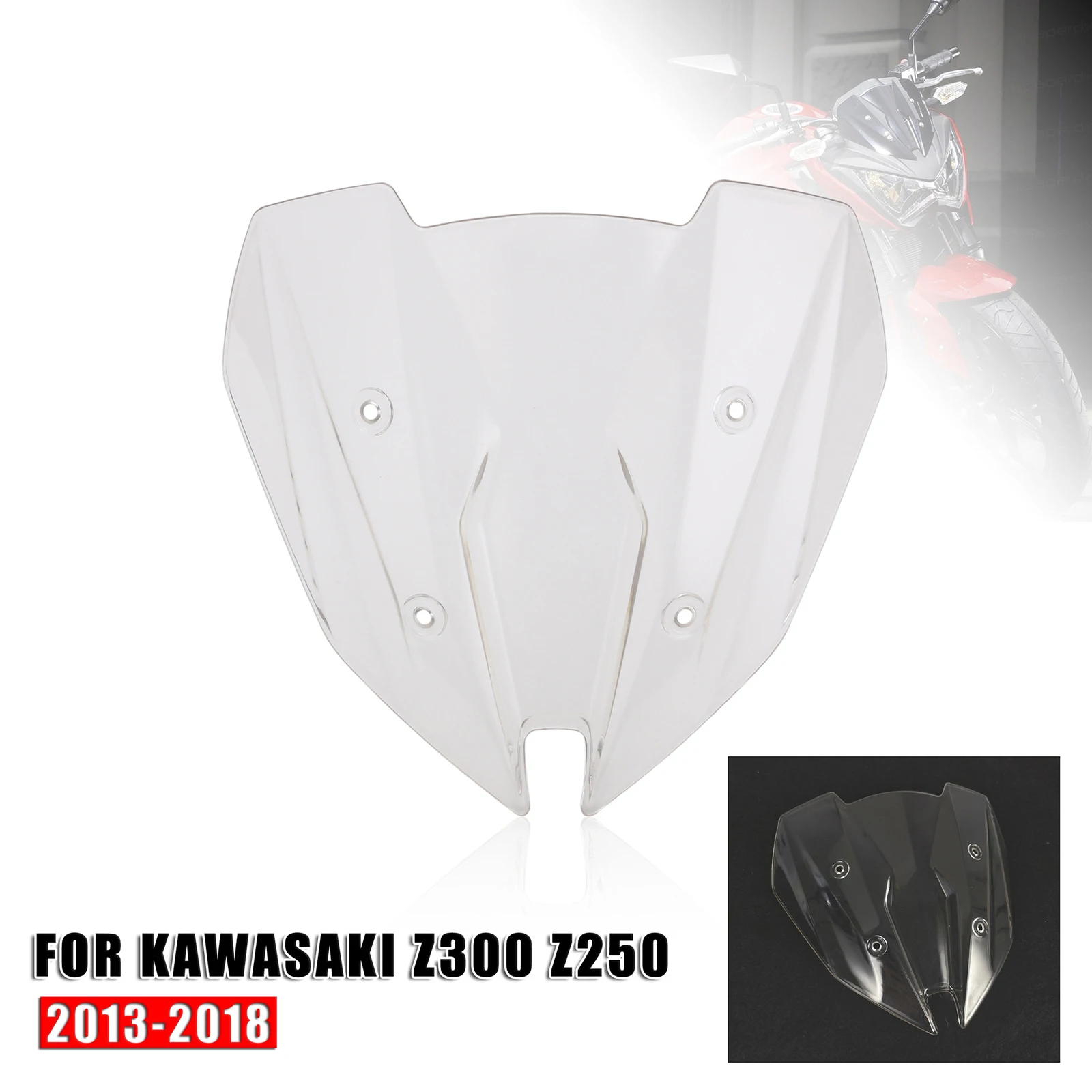 

Motorcycle Transparent Windshield Extension Adjustable Protective Wind Deflector Windscreen for Kawasaki Z250 Z300 2013-2017