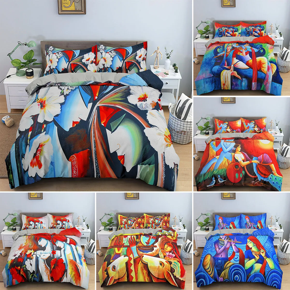 

Multi-size Duvet Cover Pillowcase Home Textile Bedding Sets Sweet Indian Love Couple Printed Quilt Cover Adult Beds Cover 2/3Pcs