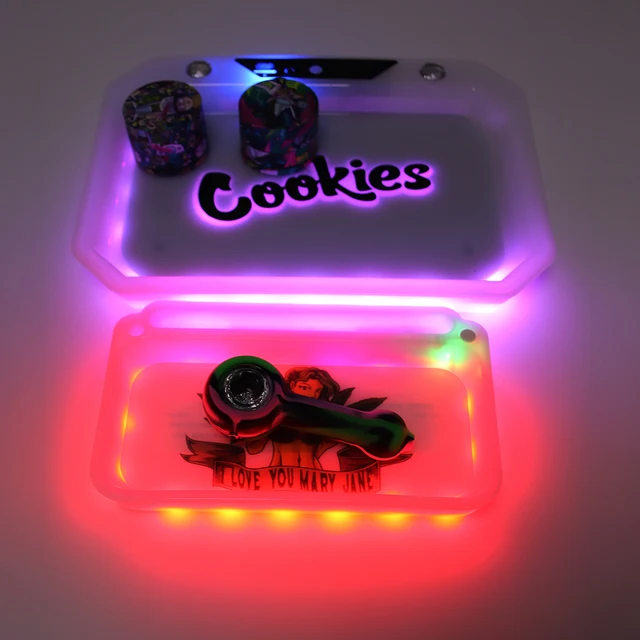 LED Rolling Tray Glowing Tobacco Cigarettes Tray Roller Plate Sound Control Rechargeable Flashing Herbal Weed Storage Men Gift