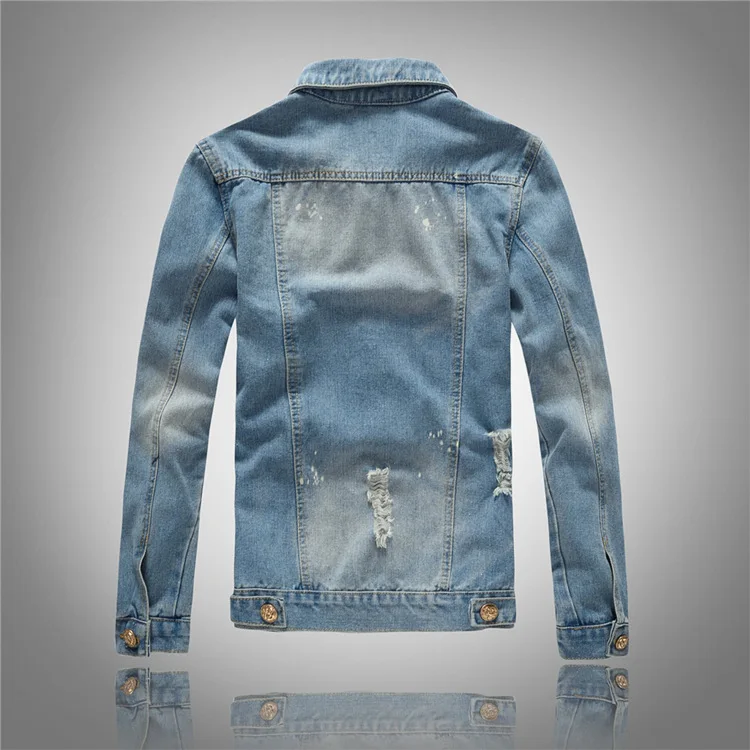 

Hole Slim Biker Jacket Spring Autumn Casual Fashion Mens Denim Coat Personality Long Sleeve Cowboy Short Coat Male Washed Ripped
