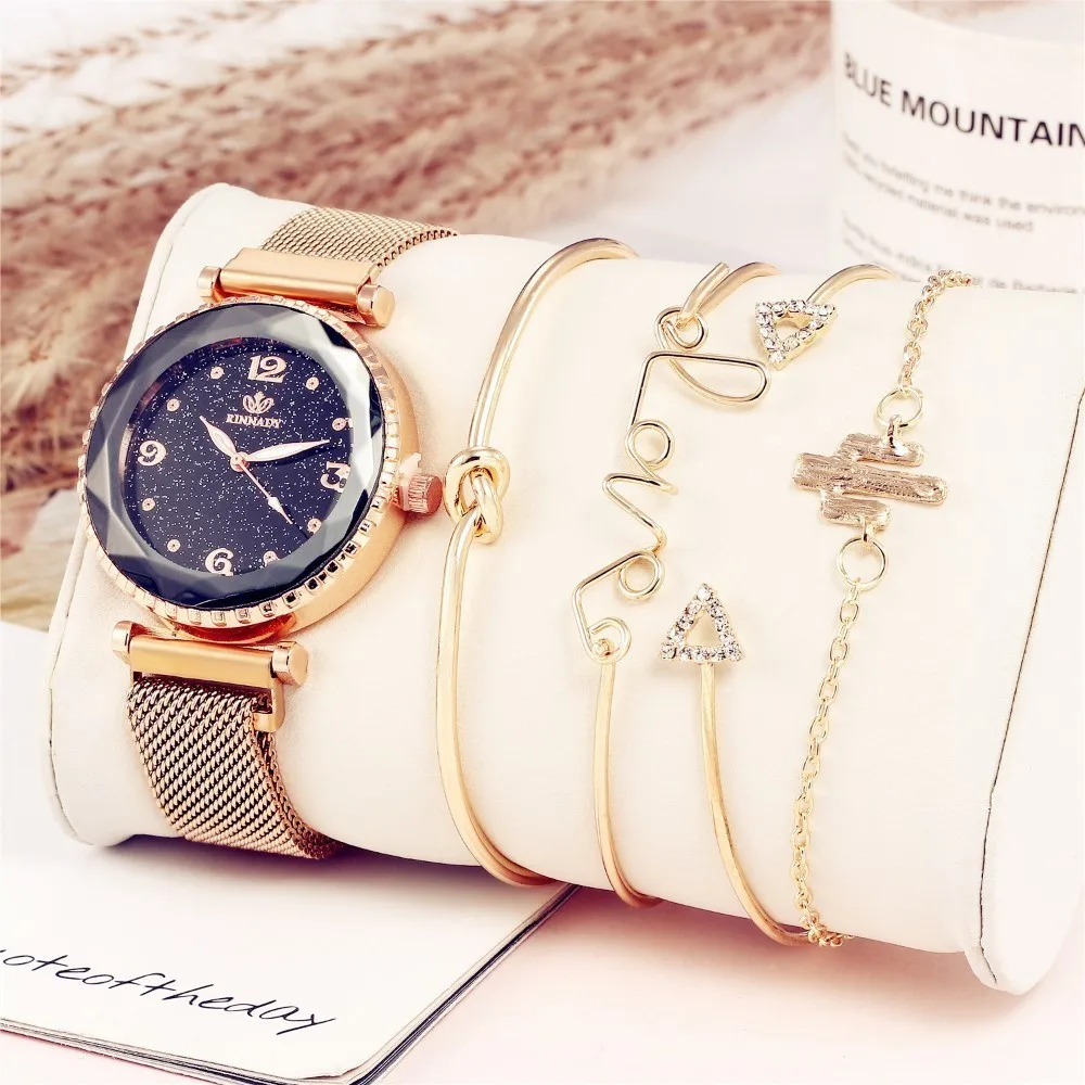 

5 teil/satz Luxus Marke Frauen Uhren Starry Sky Magnet Uhr Schnalle Mode Lassig Weiblichen Armbanduhr Romische Ziffer Einfache