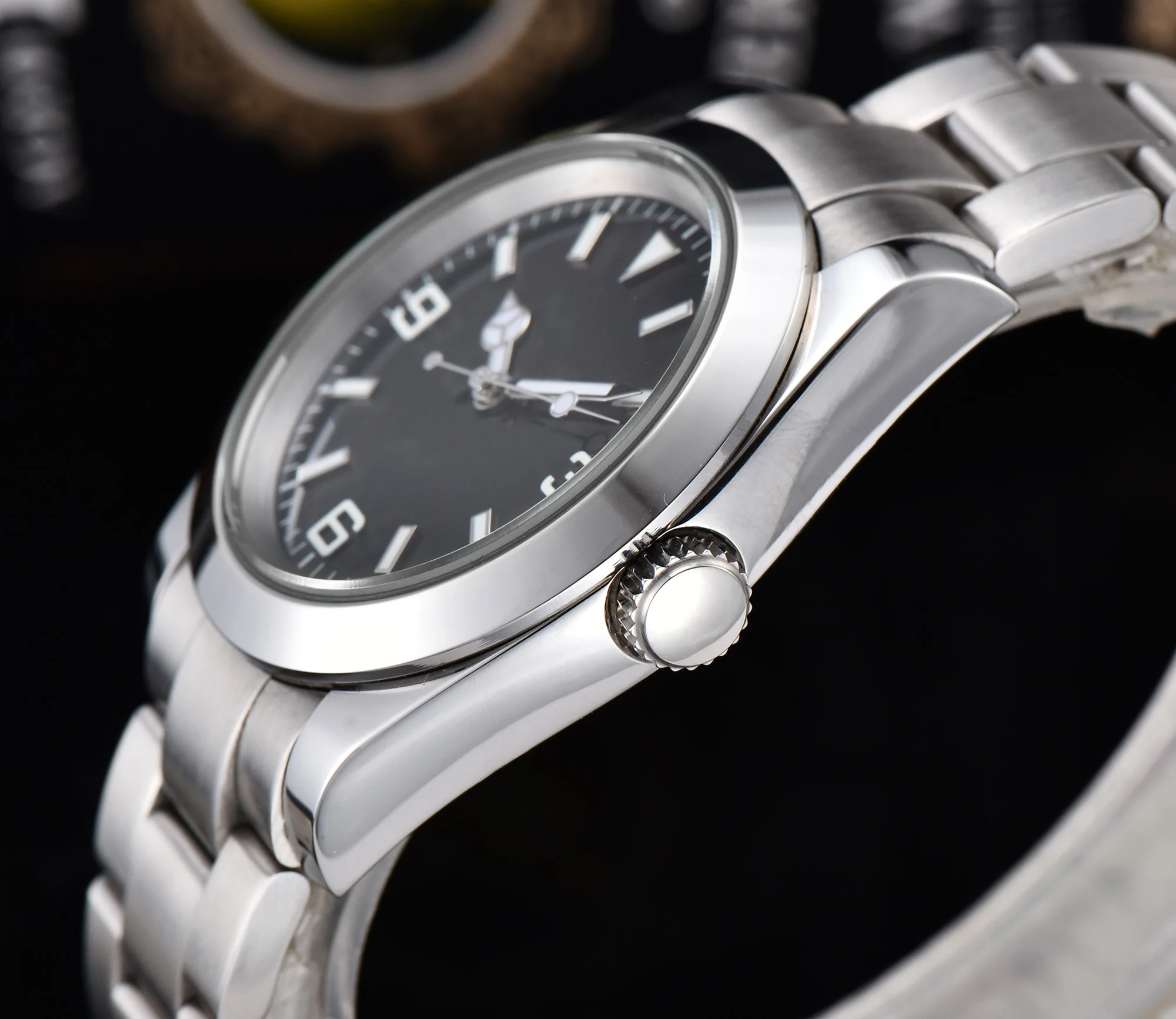 Мужские часы 39 мм автоматический черный циферблат светящиеся рука сапфировое