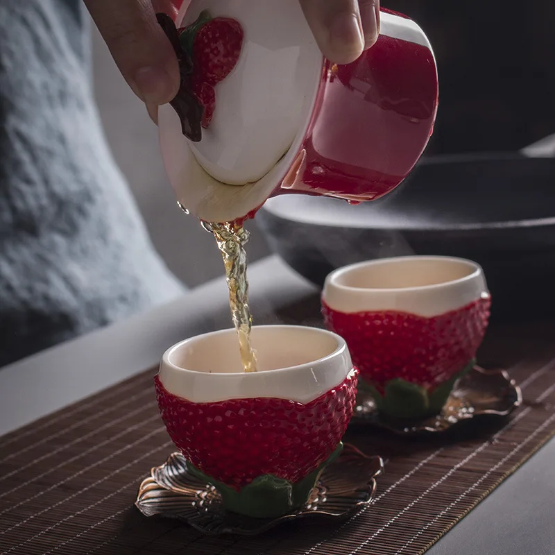 

Кухонный чайник красного цвета, чайник для послеобеденного чая, керамический креативный китайский керамический набор для Пуэра, чайники ...