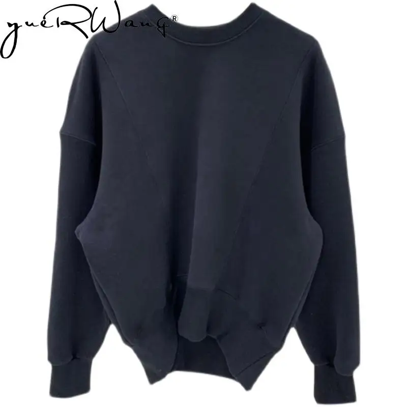 

Yuerwang Women Hoodies O-neck Solid Color Pink Black Gray Sweatshirt Tops Plus Size Casual Loose Oversized Hoodie 2021 Fashion