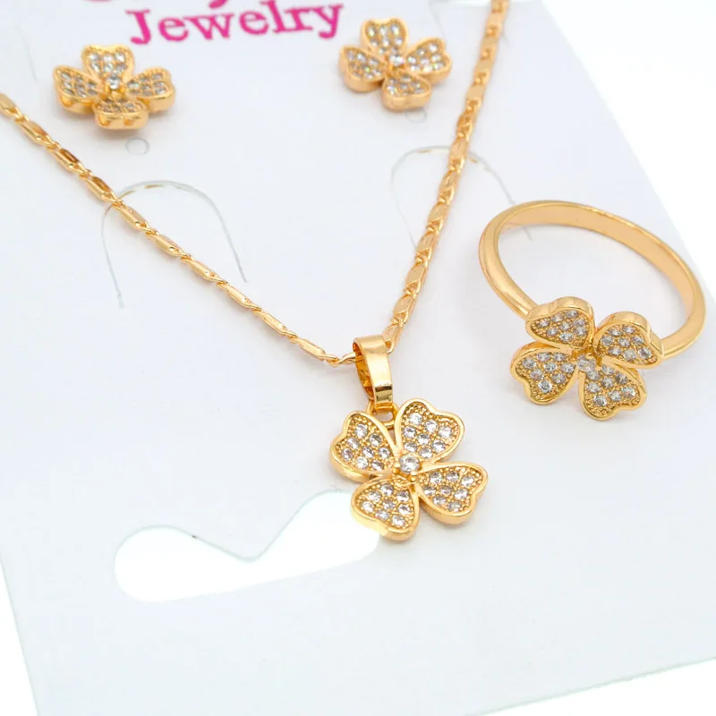 Lucky Clover золотой костюм комплект ювелирных изделий для женщин кольцо серьги