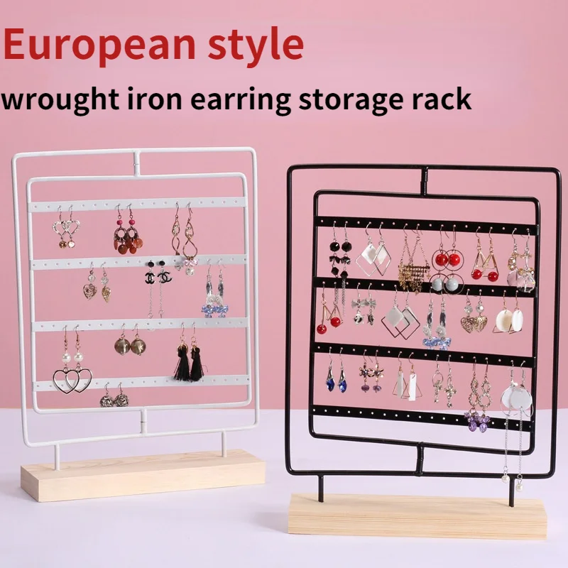 

Solid Wood Earrings Holder Metal Earrings Rack White Black Rotatable Jewelry Organizer Household Storage Jewelry Display Stand