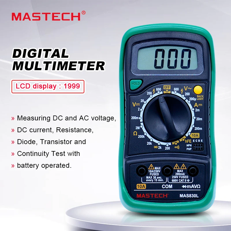 MASTECH MAS830L Мини цифровой мультиметр Подсветка Ручной многофункциональный мультиметр