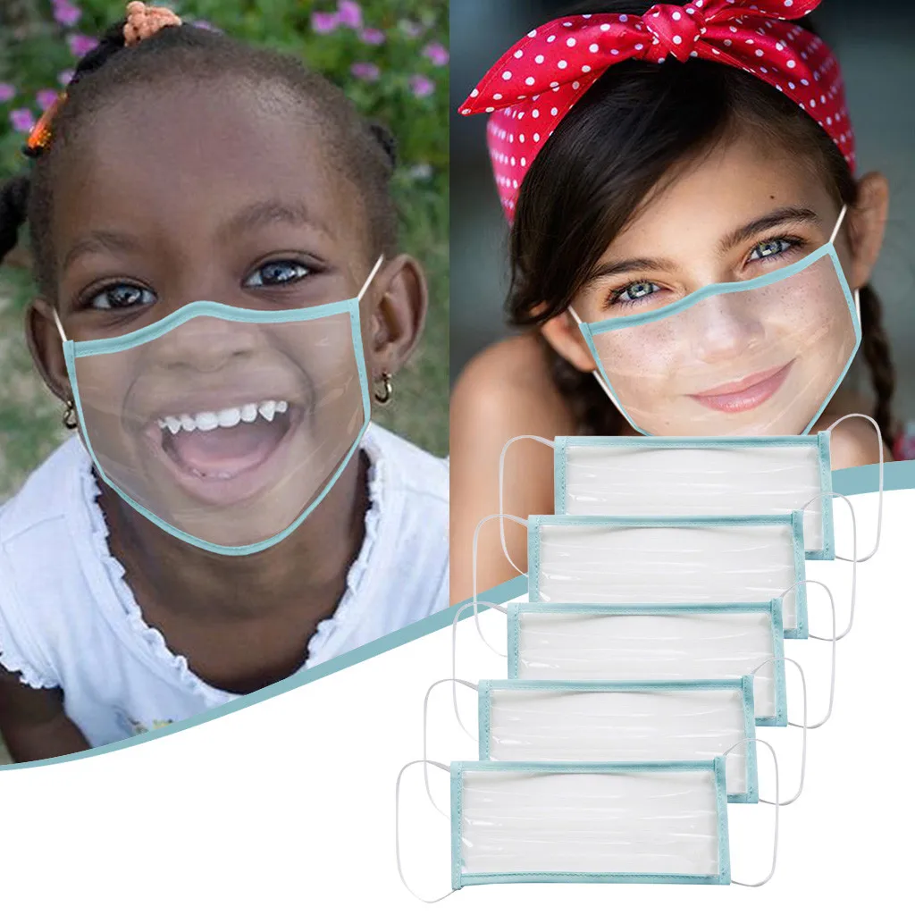 5pcs Clear Face Masks For Child Kids Washable Plastic Mouth With Windows Deaf Mute Talk Chat No Decoration | Тематическая одежда и