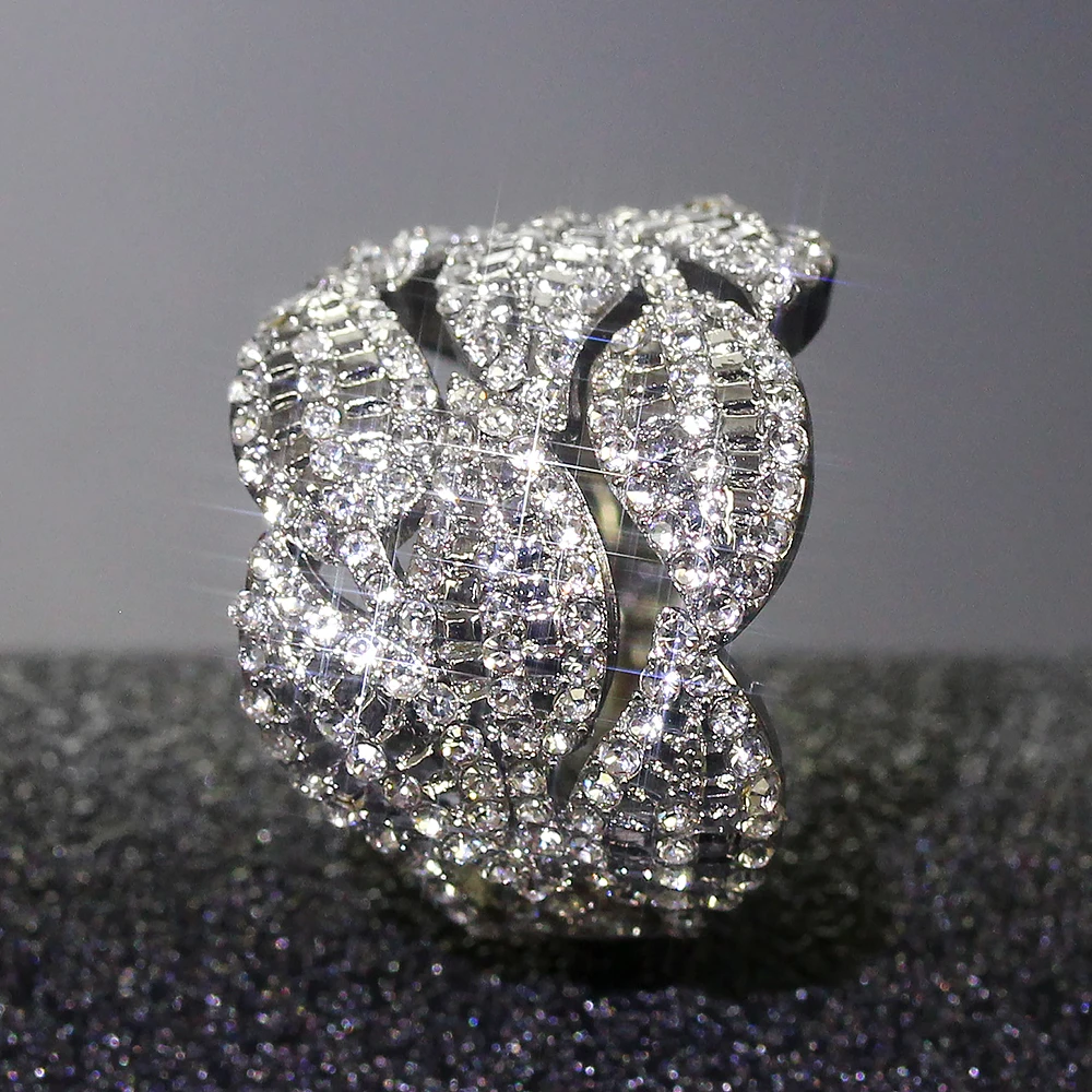 

Silver Plated Leaves Cubic Zirconia Ring Banquet Couple Wedding Hollow Rings Women Rings Fashion Jewelry Give Girlfriend Gift