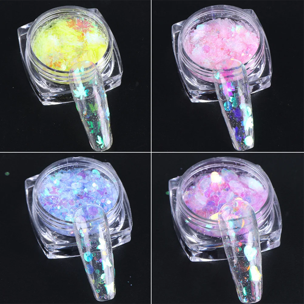 

1 Набор, 8 коробок, искусственные Блестки для ногтей, блестки, красочные кленовые листья в форме сердца, искусственные ногти, украшение (клено...