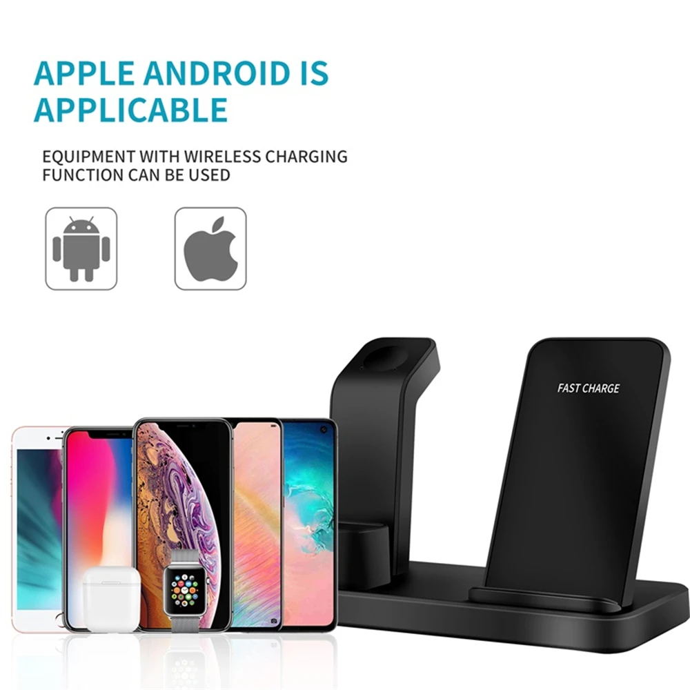 Беспроводное зарядное устройство подставка для iPhone 11 Pro Max XS XR X 8 Plus 3 в 1 быстрая