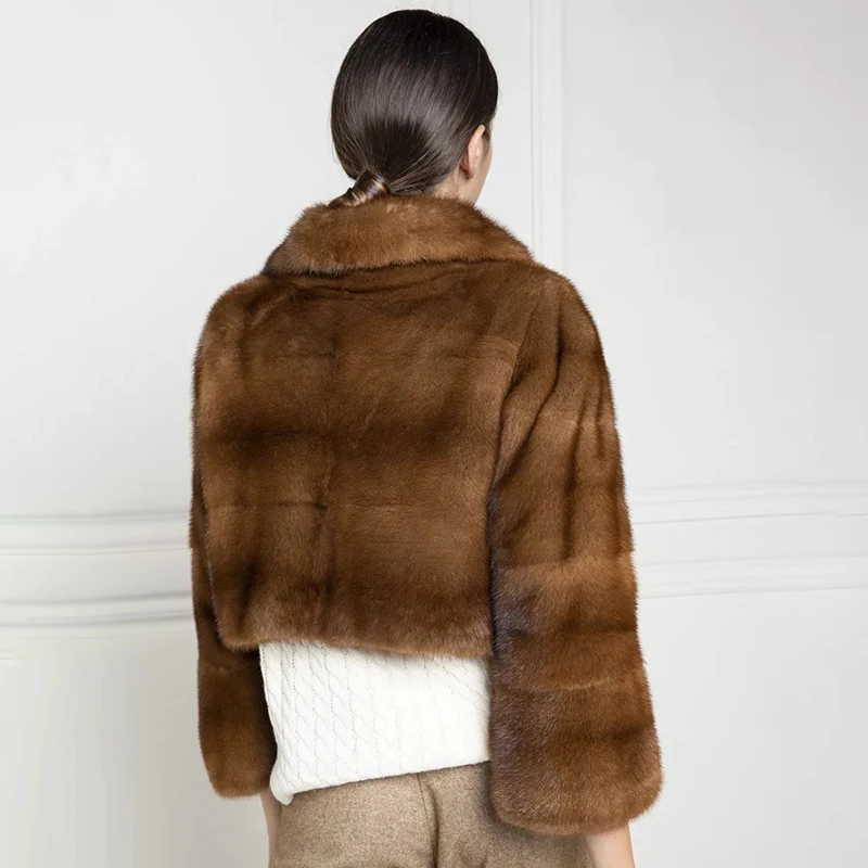 

TOPFUR New Brown Mink Fur Coat Women Winter Lapel Collar Real Fur Coat With Fur Collar Natural Mink Fur Jacket Short Loose