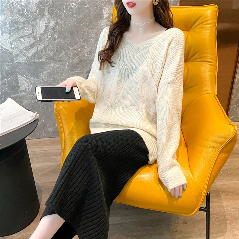 

Sweater V-neck 2020 Autumn Sweater Women Pullover Knit Low Waist Jersey Top