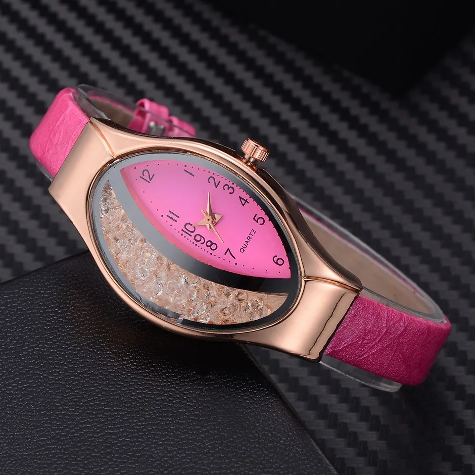 

2019 Unique Design Rhinestone Women Watch Mini Ellipse Dial Ladies Watches Leather Band Quartz Wristwatch montre femme 2019