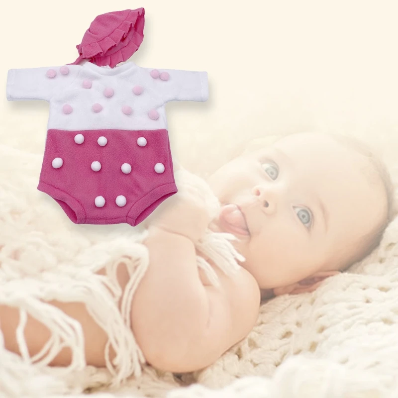 

40JC 2 Pcs/Set Baby Infants Hat Romper Newborn Photography Props Beanie Cap Bodysuit Jumpsuit with Little Plush Balls Outsuit