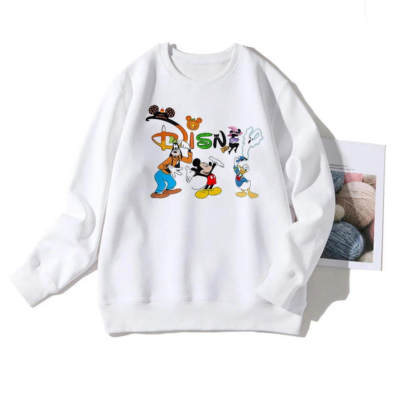 

Disney Mickey and His Friends Print Sweatshirts Women Crew Neck Long Sleeve Anime Y2K Tops Ladies White Hoodies Pullover Female
