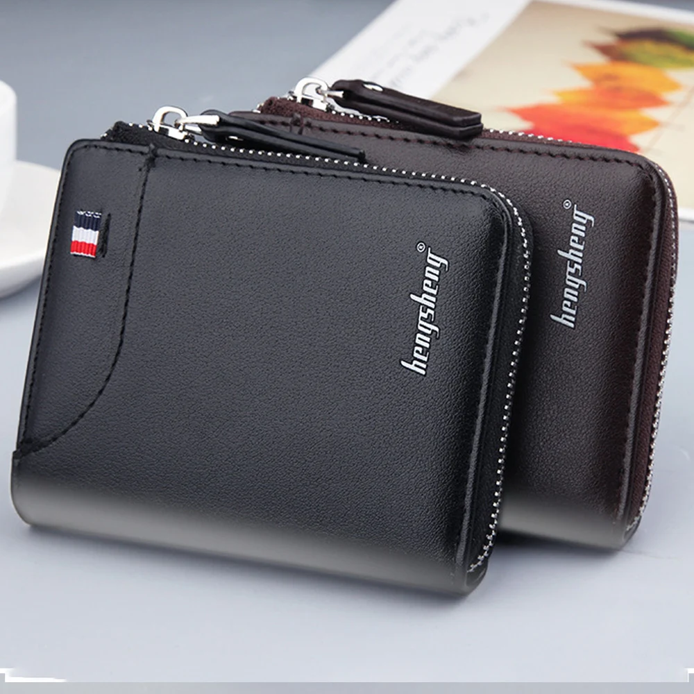 

2021 New Wallet Men's Short Small Multifunctional ID Card Holder PU Leather Business Zipper Purse Fashion High-quality Casual