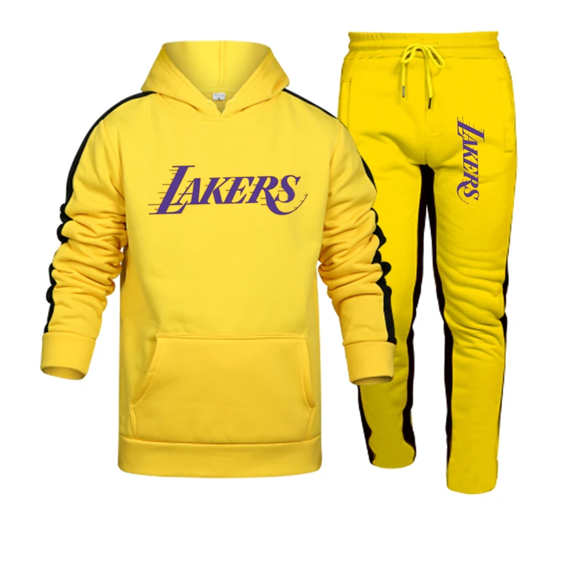 

2021 brand men's two-piece hooded sportswear men's sportswear gym stitching hoodie + sweatpants jogger sweatshirt