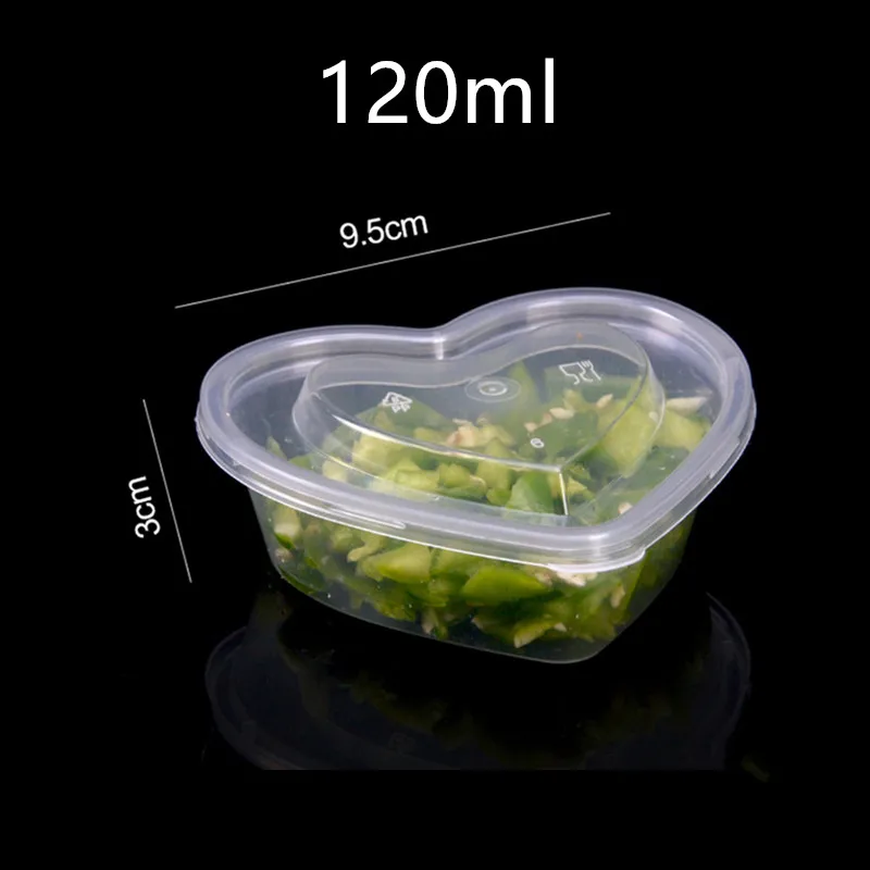 

100pcs Net red varies size clear plastic cups creative heart shape sauce box seasoning oil accessories packaging boxes with lid