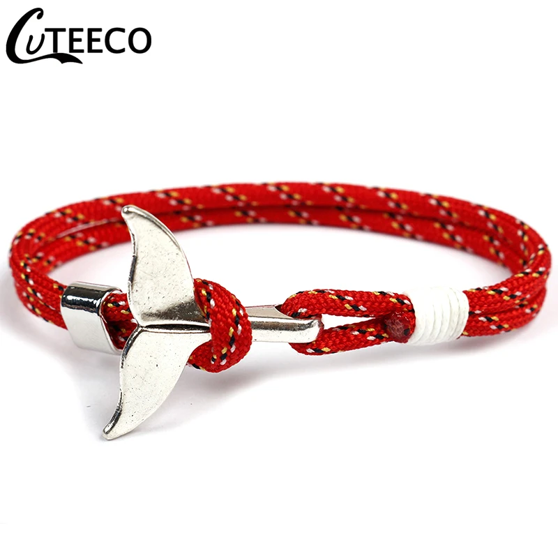 

CUTEECO European Fashion Whale Tail Anchor Bracelets Men Women Nautical Survival Rope Chain Paracord Wrap Bracelet Jewelry
