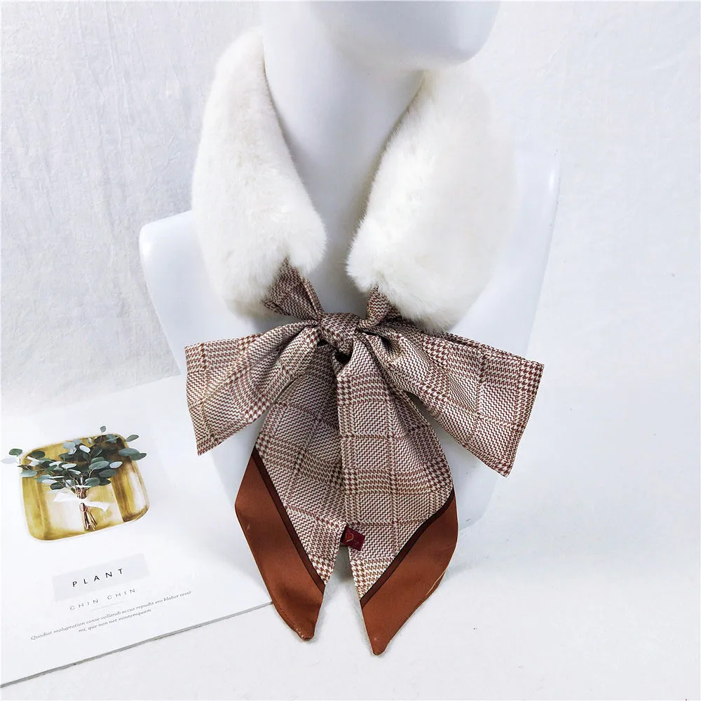 Новинка, осенне-зимний элегантный Черно-белый шарф с воротником из искусственного кроличьего меха, женские шарфы с сердечками в горошек и цветочным принтом с животными - Цвет: 6