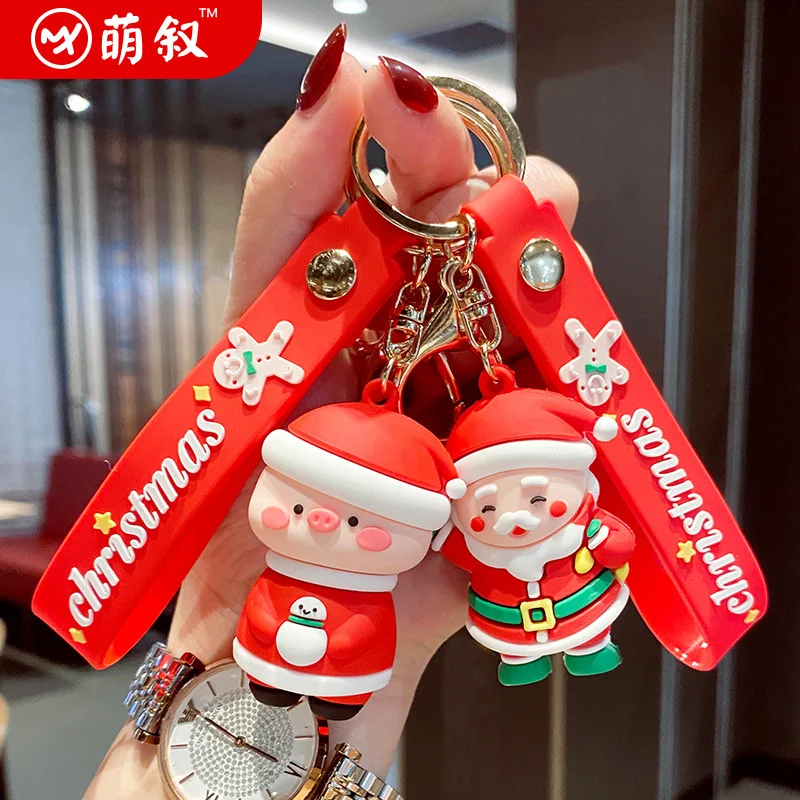 

New in Cute Christmas Decoration Cartoon Santa Claus Elk Snowman Silicone Keychain For Women New Year Decoration Children Gift