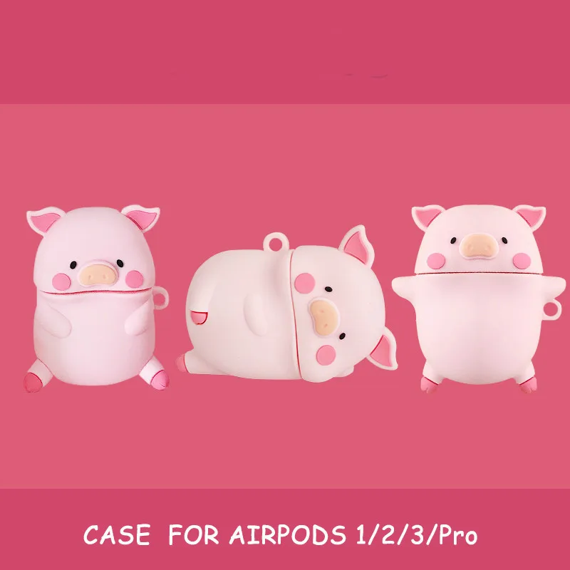 Чехол для наушников Airpods 1 2 милый мультяшный 3D чехол с розовой свиньей Apple