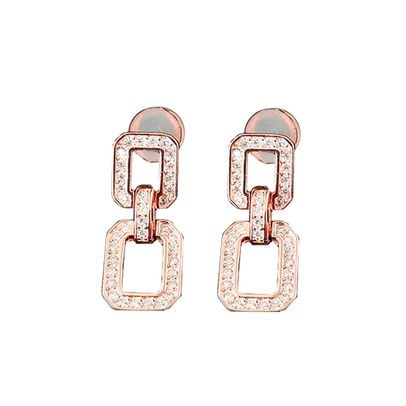 

S925 sterling silver diamond hollow geometric square earrings female personality fashion all-match luxury brand jewelry