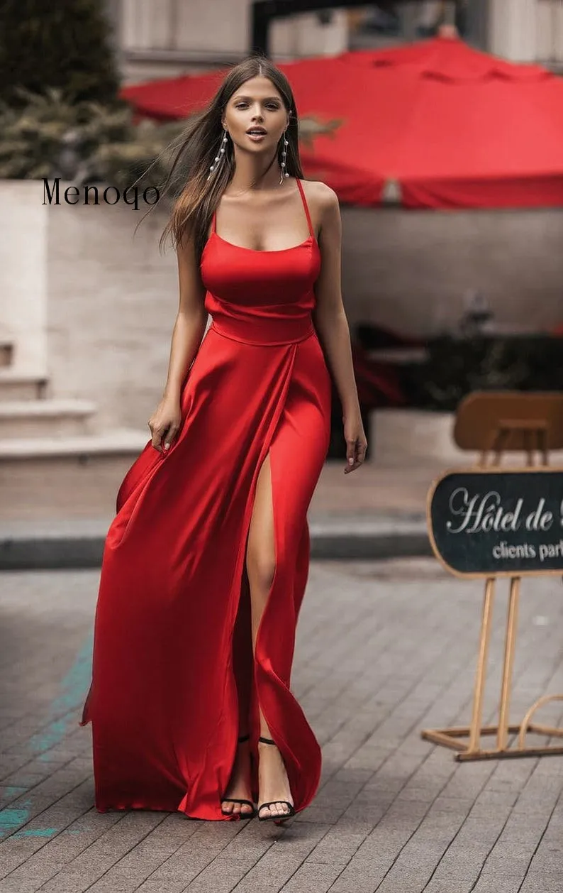

Sexy Front Slit Spaghetti Strap Prom Dresses A-Line Long Party Evening Dress