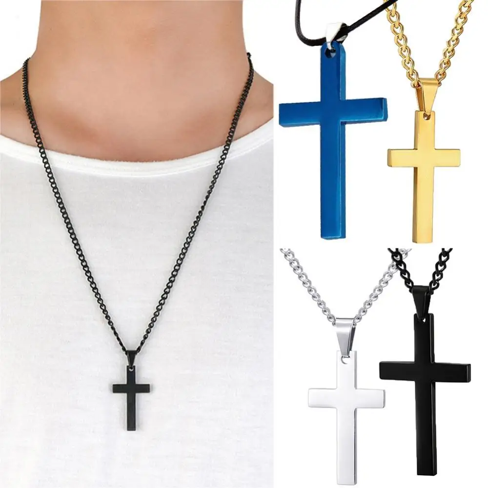 

70% Hot Sale Fashion Men Simple Cross Pendant Alloy Necklace Chain Jewelry Christmas Day Gift
