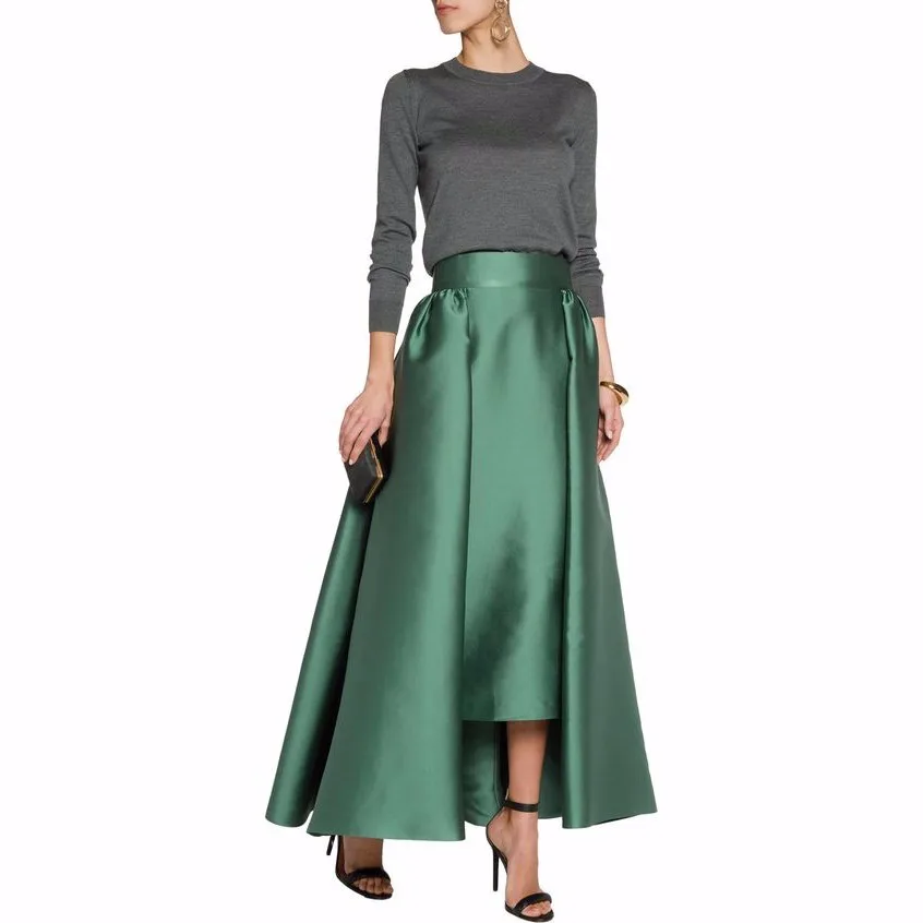 

Hunter Green Skirt Long Asymmetrical Zipper Closure Fashion Elegant Office Lady Wear Skirts Women