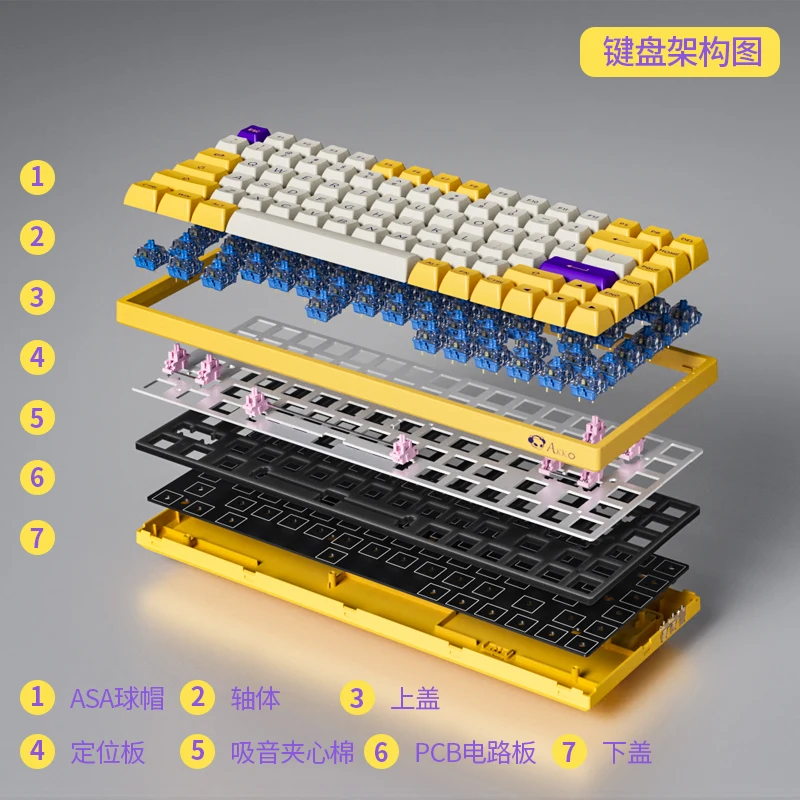 

AKKO 3098 DS LA Los Angeles Purple Gold Color 98 Keys Wired ASA Mechanical Keyboard GATERON switch