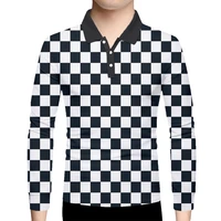 ogkb men eu size black white grid 3d full body print polo shirts long sleeve polos summer casual streetwear oversized wholesale