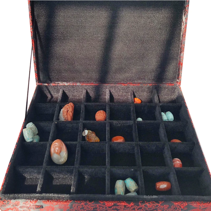 High End  20 Grid Slots Chinese Silk Brocade Box Wooden Jewelry Storage Box Organizer Collection Case Packaging Birthday Gift