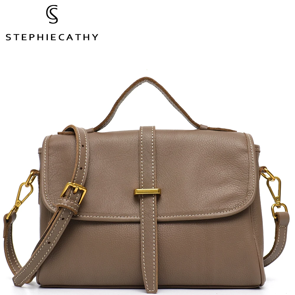 

SC Vintage Cowhide Women's Satchel Bag Flap Top-Handle Shoulder Messenger Purse Luxury Natural Genuine Leather Crossbody Handbag
