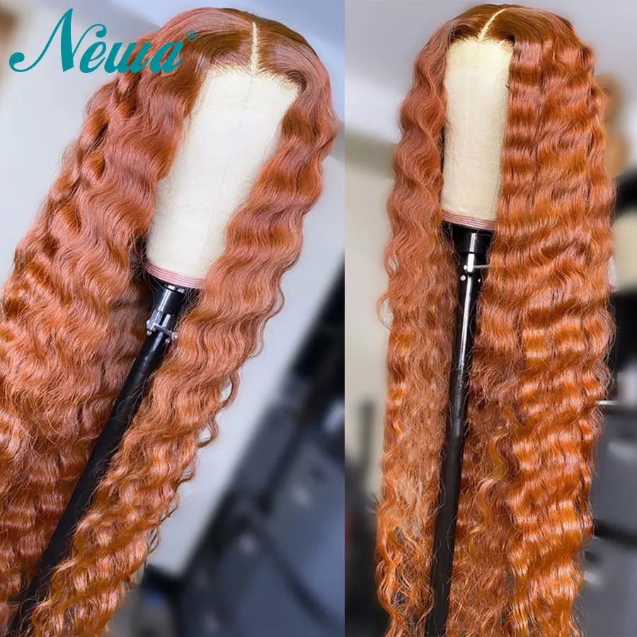 

Newa Hair Ginger Lace Front Wig Human Hair Pre Plucked Lace Frontal Wigs For Women Orange Deep Wave Lace Closure Wig Glueless