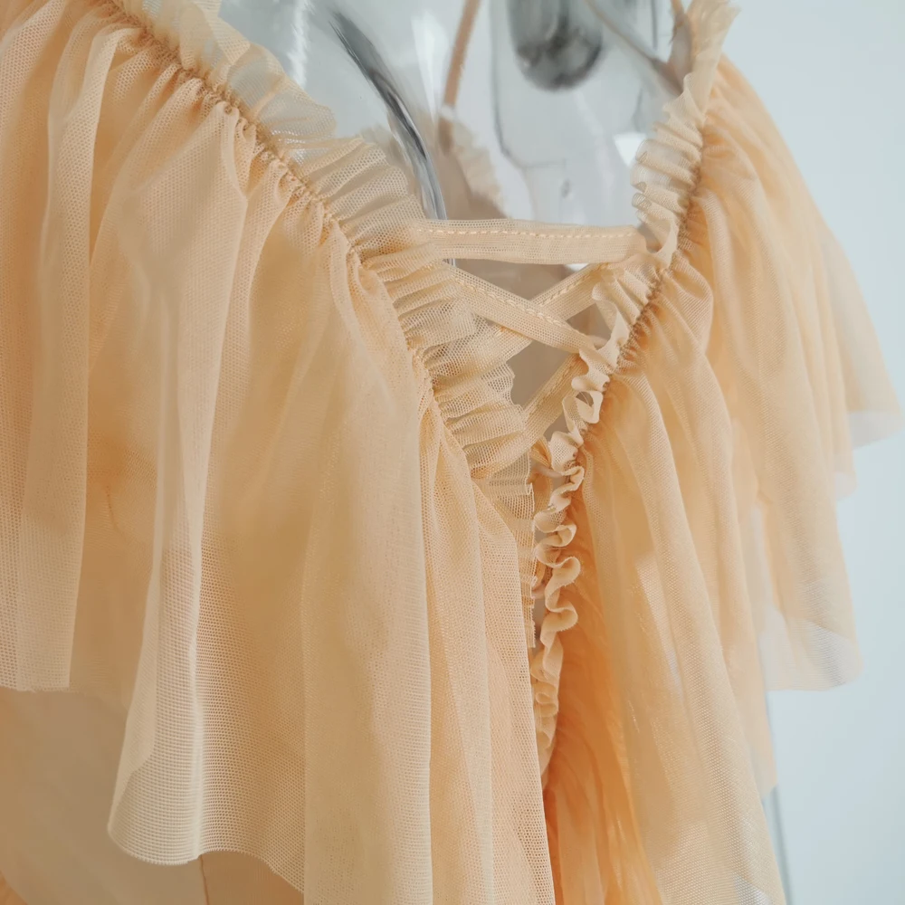 Женское Сетчатое платье с оборками Lofrcy соблазнительное на бретельках короткими