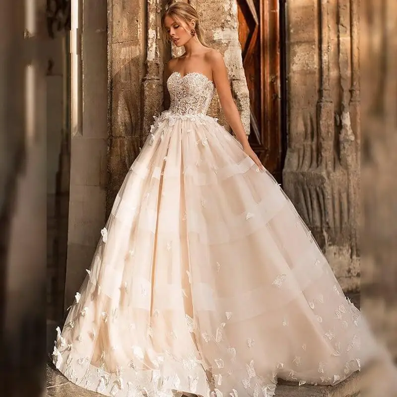 

Романтическое свадебное платье с кружевной 3D аппликацией, свадебное платье милой принцессы на шнуровке, платье невесты с открытой спиной, Т...