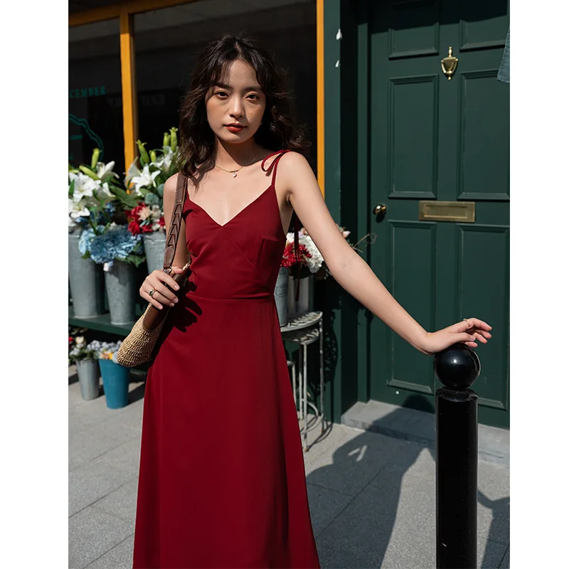 

Summer Women Korean Long Slip Dress Sundress 2021 Fashion New Elegant Backless Fairy Casual Beach Vacation Party Night Vestidos