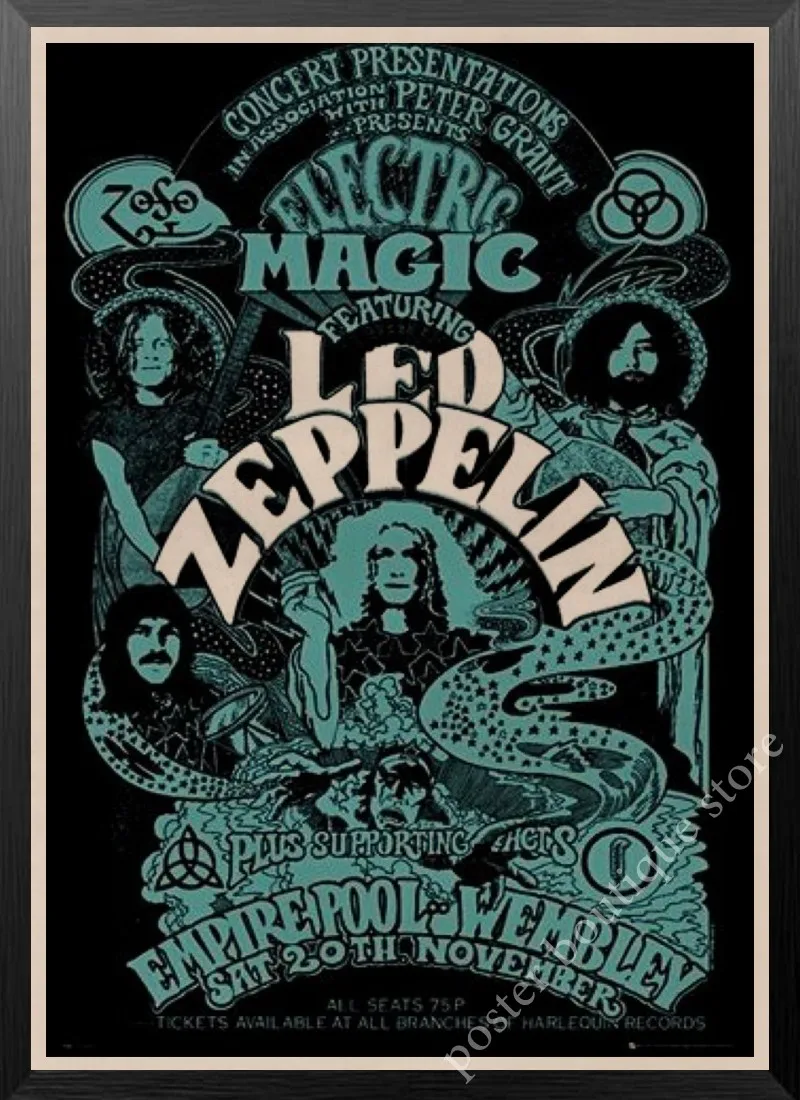 Светодиодный плакат Zeppelin Rock Music, Jimmy Page, rober Plant, винтажный домашний декор, настенные наклейки, 9 процентов/5