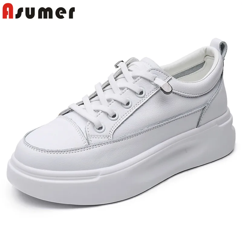 

Женские кроссовки из натуральной кожи, на шнуровке, с круглым носком