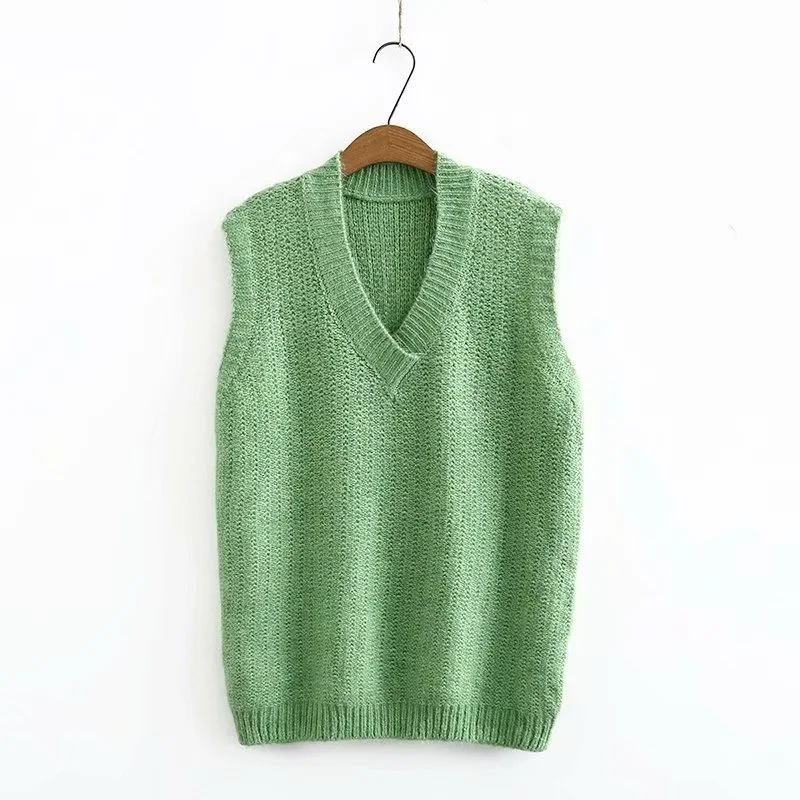 

Plus Size Women's V-neck Spring Autumn Vest Casual Knitted Cute Outerwear