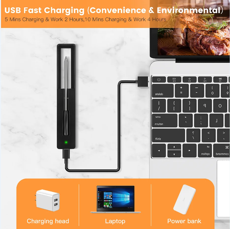 New USB Wireless Meat Thermometer For Oven Grill BBQ Steak Bluetooth Connect Digital Kitchen Smart Barbecue Accessories Gift |