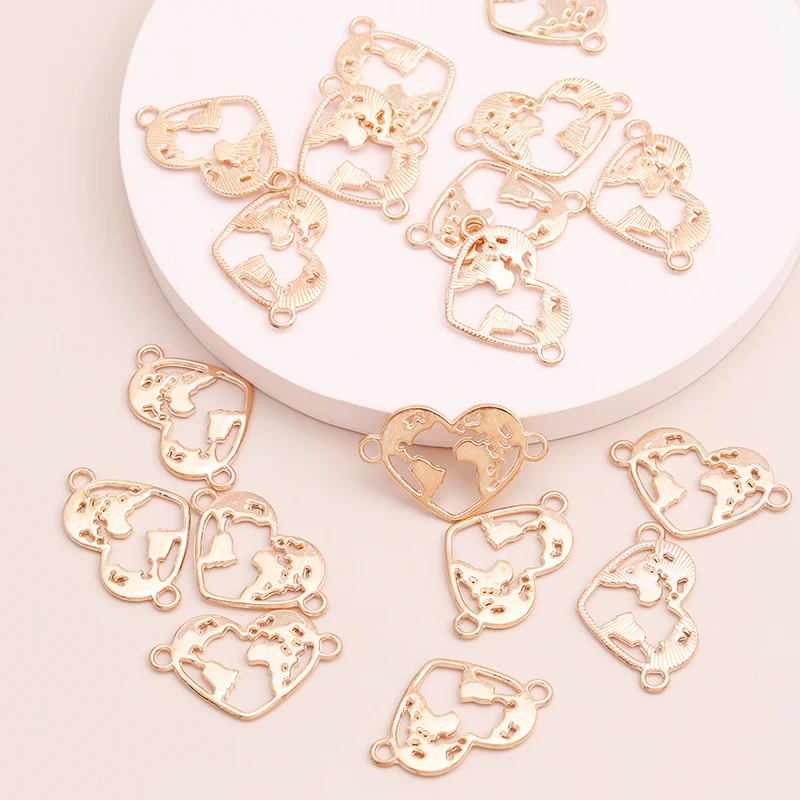 

20pcs Gold Color Hollow Map Hearts Connectors for Handmade Pendants Bracelets Necklaces 26x17mm Charms Jewelry Accessories