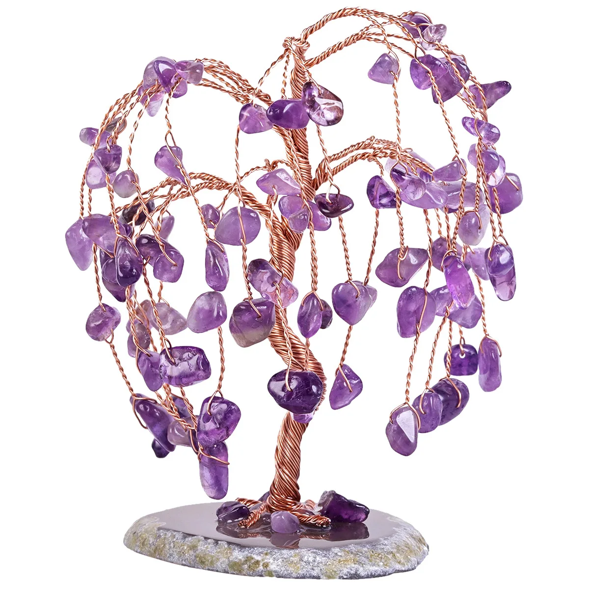 

Copper Wire Wrap Tree of Life Amethysts Stone Pendant Irregular Shape Rose Pink Quartz Fashion Jewelry