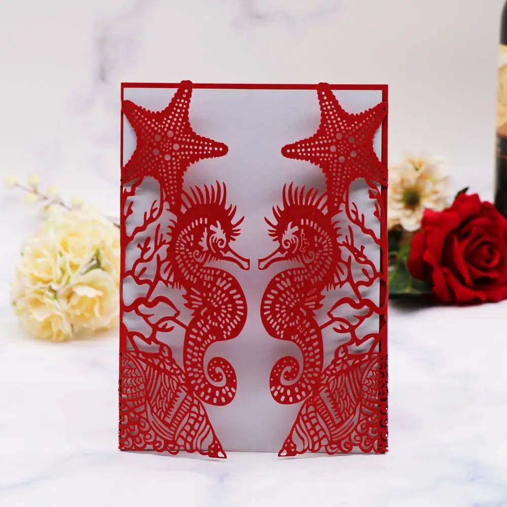 

25pcs/lot Ocean Activity Theme Party Invitation Card, Seahorses And Starfish Exquisite Sculpture Patterns Greeting Card