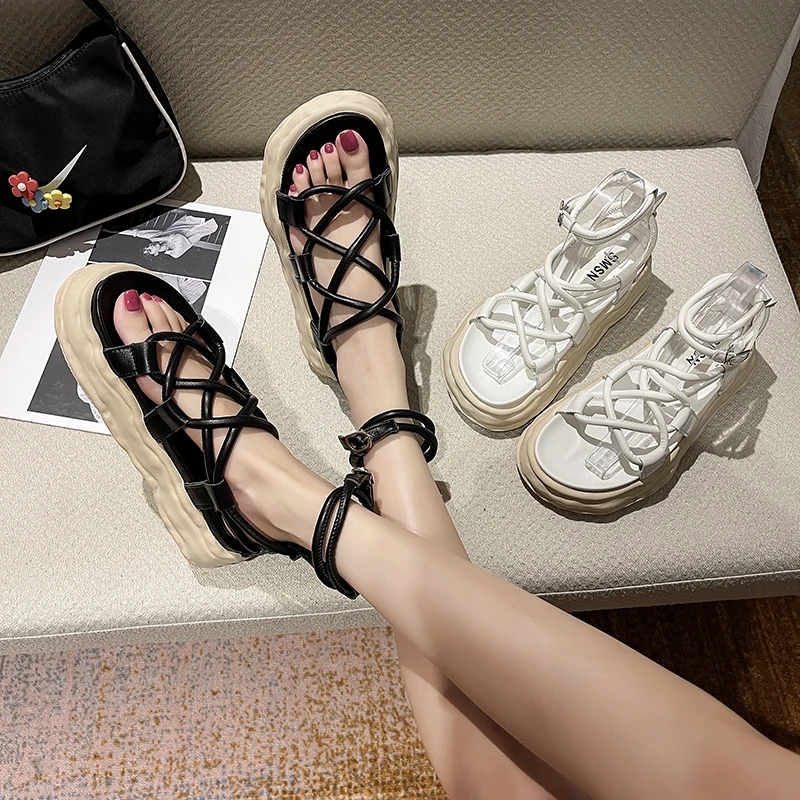 

Sandals Women Summer New Fashion Women's Sandals 2021 Thick Bottom Gladiator Sandals Women Thin Band Combination Wimen's Shoes